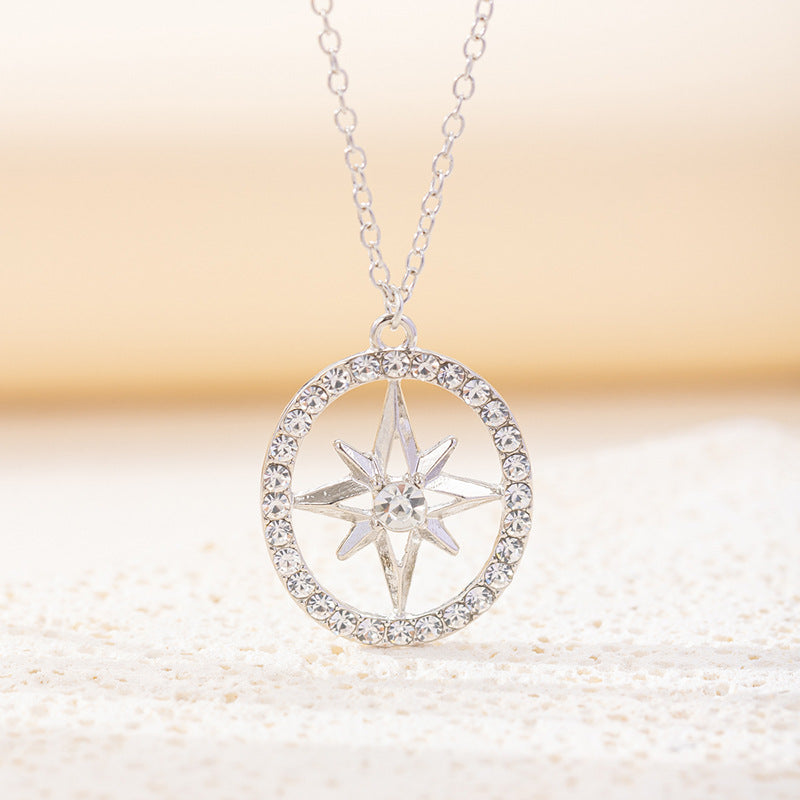 Sweater necklace wholesale cross-border autumn/winter jewelry women's fashion diamond-studded circle unique versatile light luxury hexagram pendant