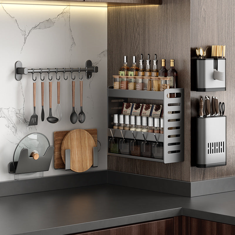 Kitchen seasoning rack No punching Multi-layer countertop Wall-mounted seasoning Salt Seasoning Bottles and cans Storage box Shelf