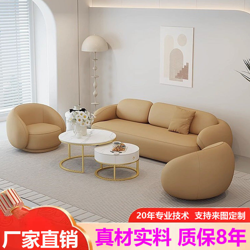 Small apartment living room double sofa, minimalist three-seater straight-row sofa for reception areas and office break rooms, including table and chairs