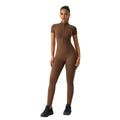 European and american nude feel zipper short sleeve yoga bodysuit - tummy control, butt lift, slimming workout leggings - dlt001