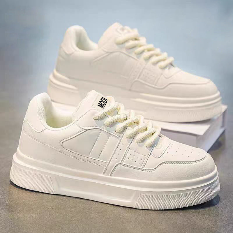2026 men's spring premium low-top casual sneakers: versatile, thick-soled, height-increasing leather white shoes for men