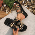 Leopard print platform sandals women's  summer new thick sole european and american style one-strap slippers plus size wedge sandals