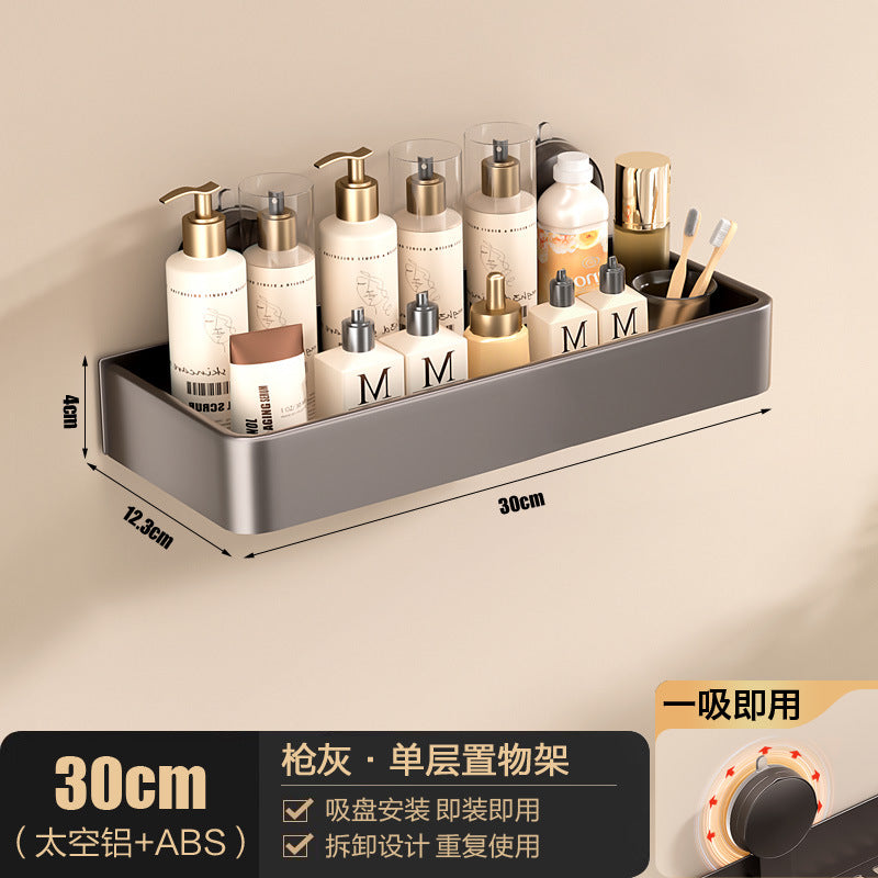 Space aluminum bathroom rack suction cup non-punching bathroom washstand storage rack universal kitchen seasoning rack
