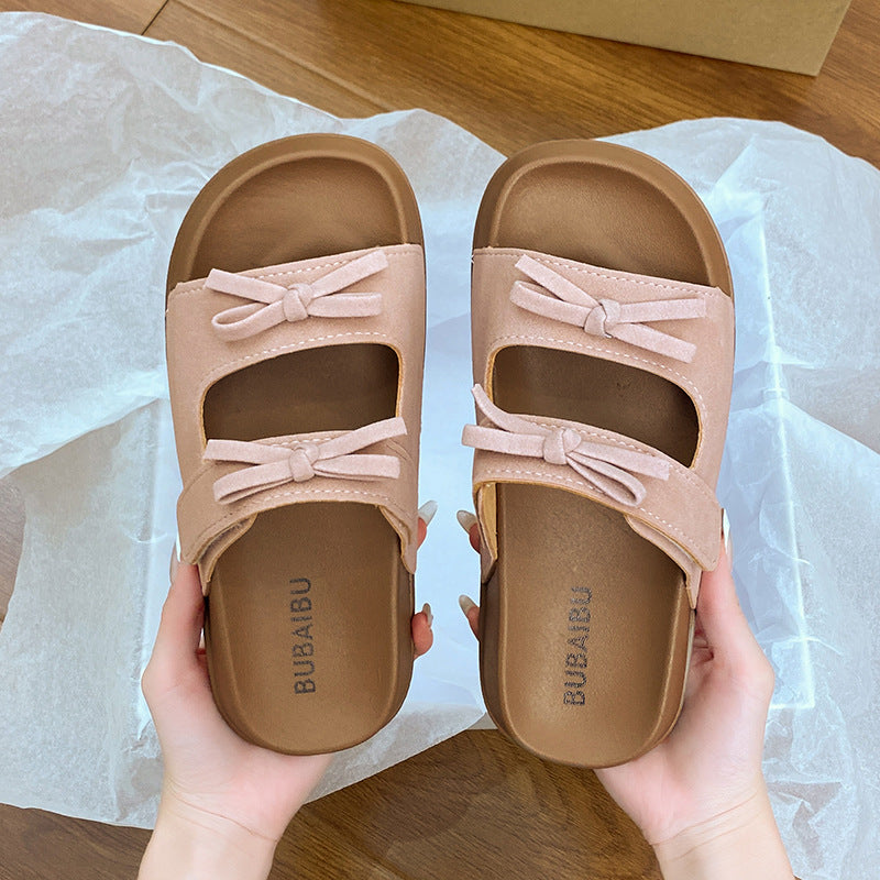 Thick solebows sandals women's summer outwear new arrival height increasingfashioneasiest for matchcute soft bottom birkenstock flip-flops for women