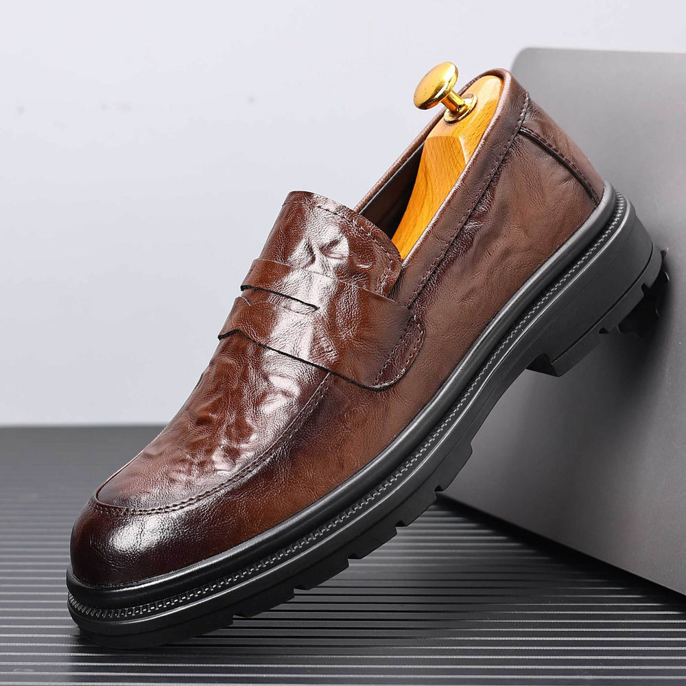 Genuine leather shoes men's shoes new arrival slip-on formal wear live cross-border hand-grab pattern breathable business casual slip-on leather shoes