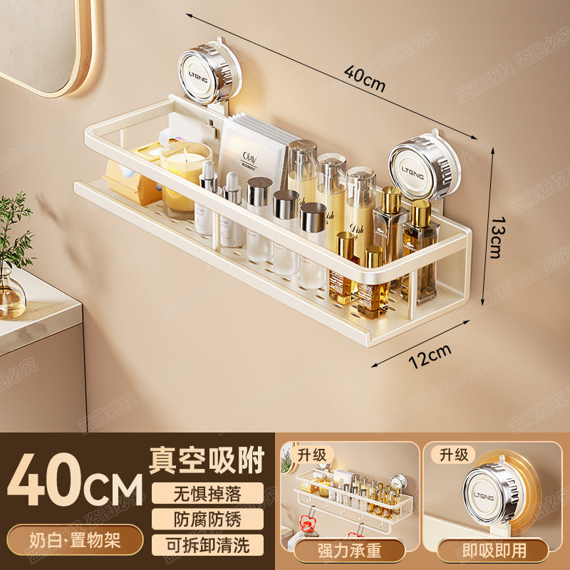 Space aluminum bathroom suction cup rack, wall-mounted non-punching bathroom towel rack, washstand, multi-functional storage