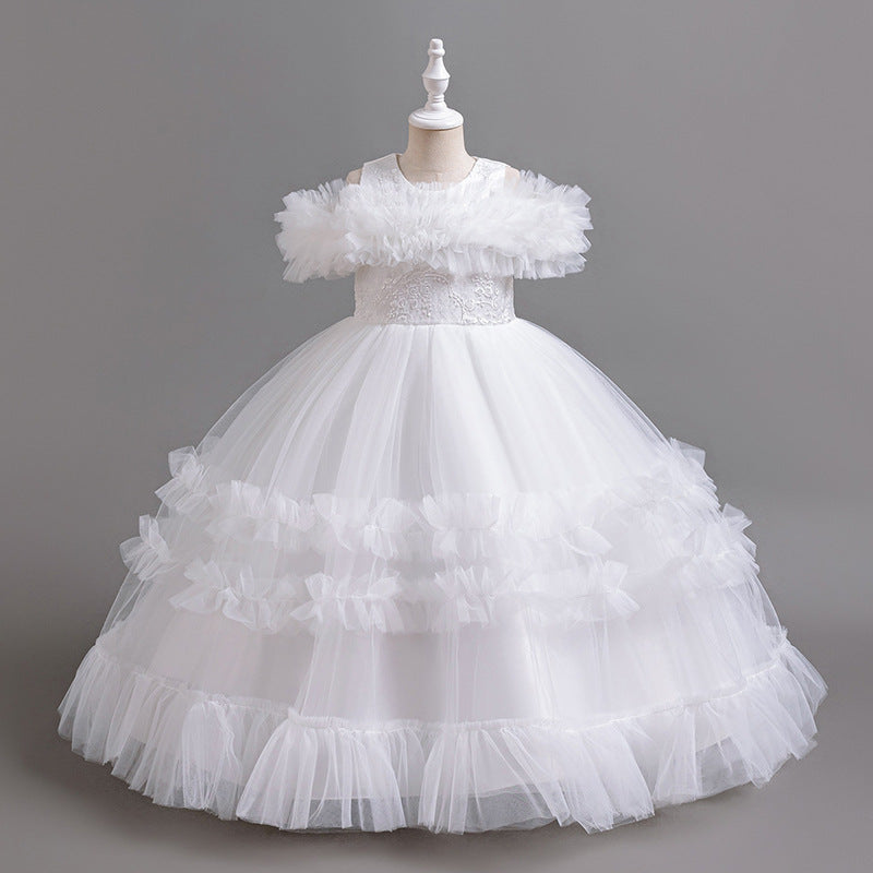 Export cross-border fashion style girl dress long piano performance flower girl wedding dress tutu skirt birthday in stock hot sale