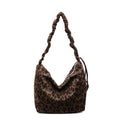Suede leopard print bag for women, large capacity, 2025 new autumn and winter retro shoulder crossbody bag, work clothing tote bag for women