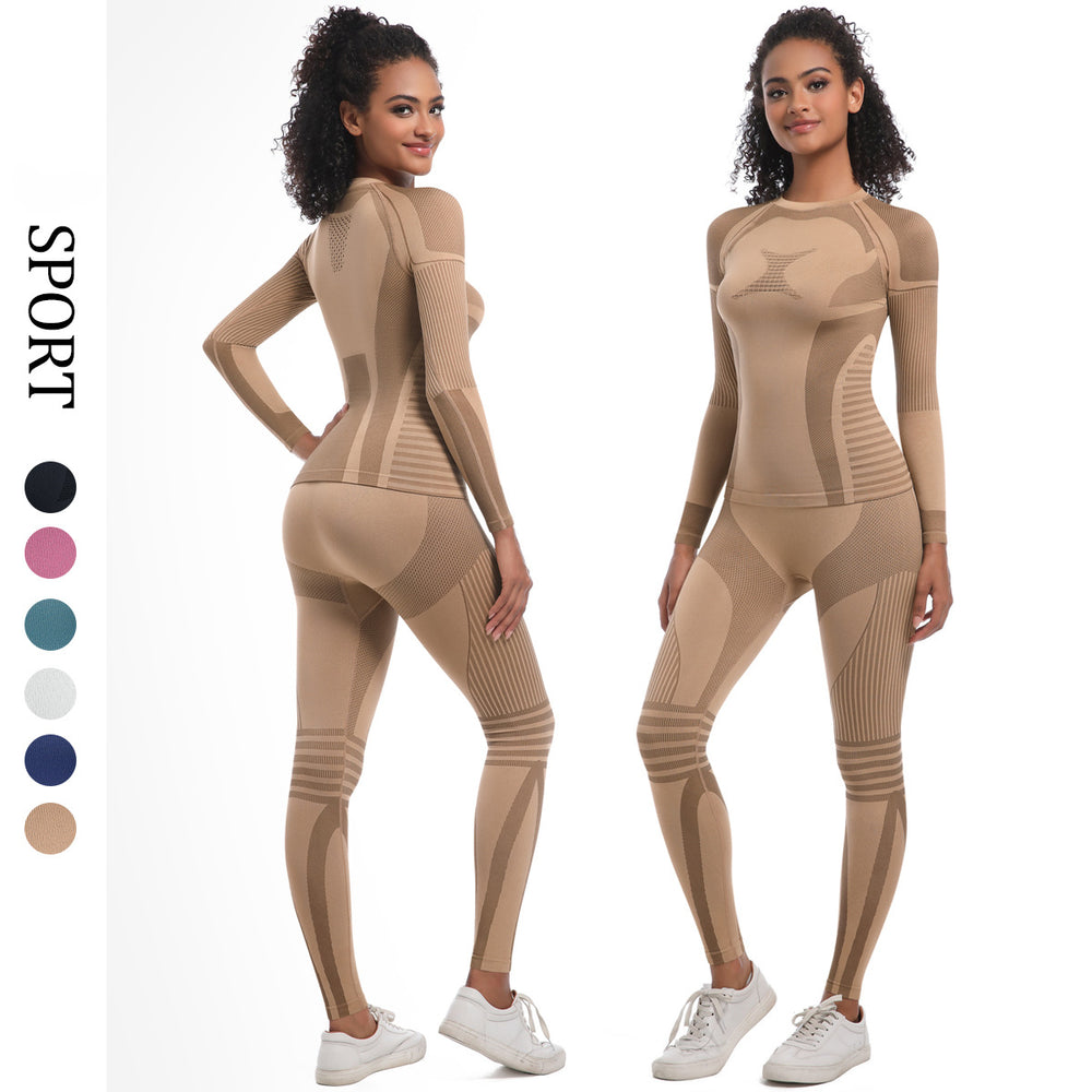 European and american new arrival seamless yoga set - breathable, quick-drying long sleeve activewear for sports, skiing, outdoor running, and fitness