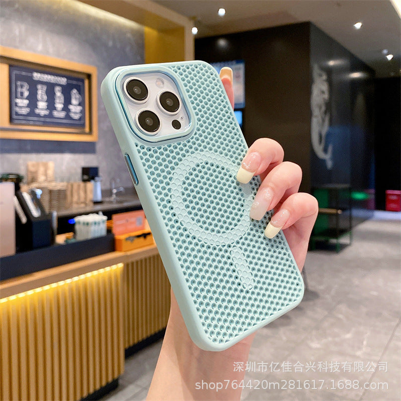 Metal lens cooling magnetic suction suitable for iphone16e mobile phone case magsafe skin-feeling mesh apple 15/14