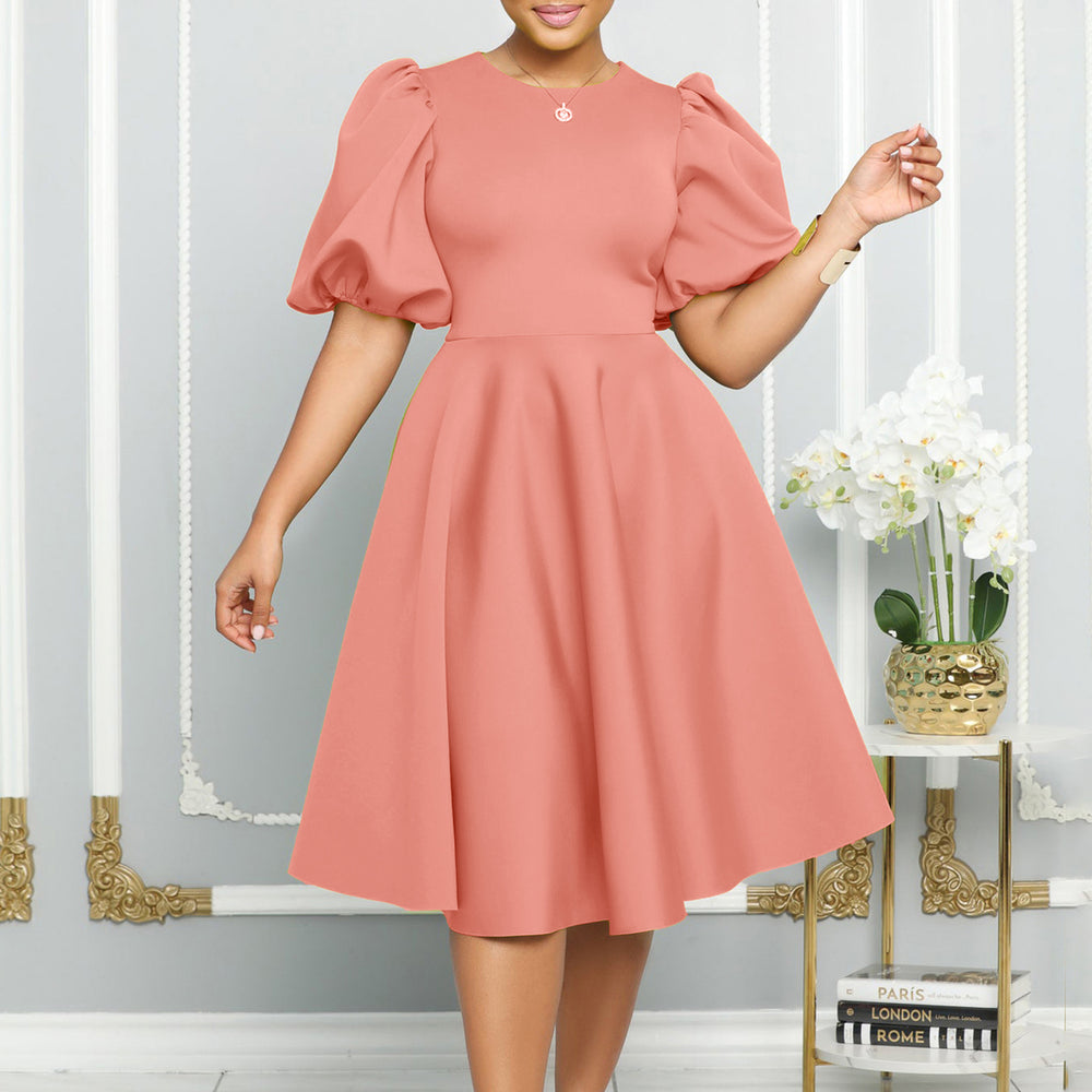 C8631 european and american style women's summer  short-sleeve elegant round neck high-waisted flared evening gown export dress