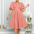 C8631 european and american style women's summer  short-sleeve elegant round neck high-waisted flared evening gown export dress