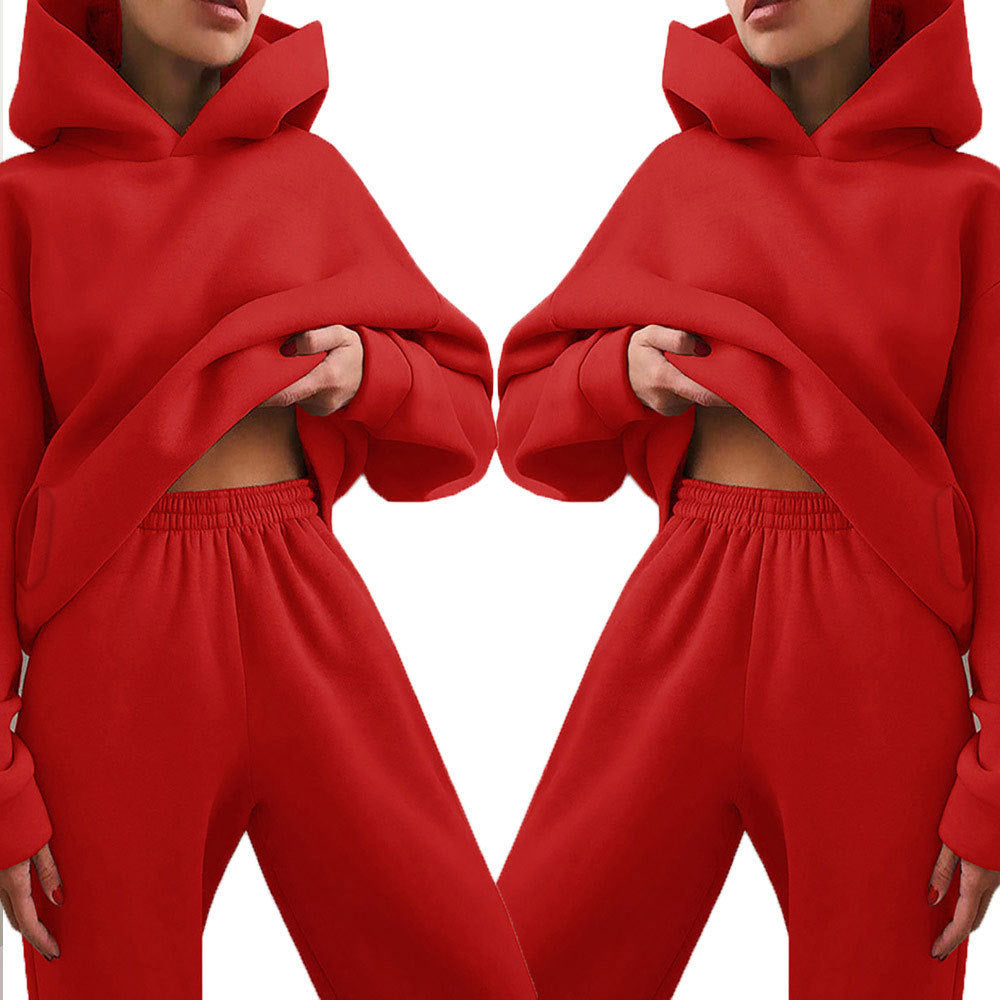 cross-border e-commerce women's fashion: european and american summer new arrivals - solid color casual sporty hoodie and pants set