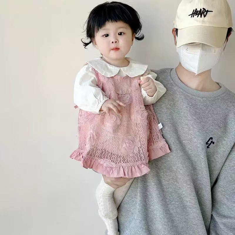 Newborn spring fashion set: rose floral romper dress, stylish princess outfit for baby girls, two-piece set