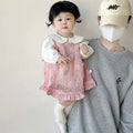 Newborn spring fashion set: rose floral romper dress, stylish princess outfit for baby girls, two-piece set