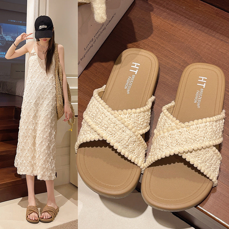 Giant gentle niche stylefrenchretro sandals and slippers for women sense of design roman sandals and slippers beach vacation soft bottom flip-flops