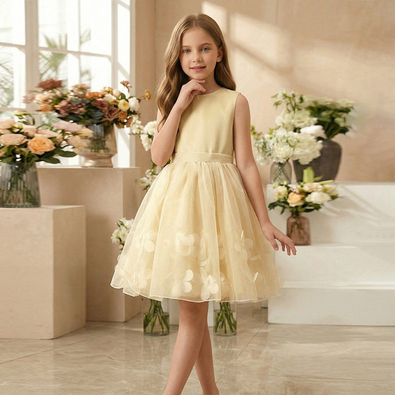 European and american style cross-border girls' formal dress - custom sleeveless vest dress with tulle skirt - sweet style girl dress