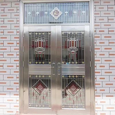 304 stainless steel door self-built house double-open rural glass door for home white steel rose entrance security door