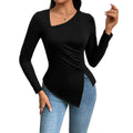 Amazon cross-border fashion women's elegant asymmetrical neckline t-shirt - spring/summer new arrival, versatile commute long sleeve top