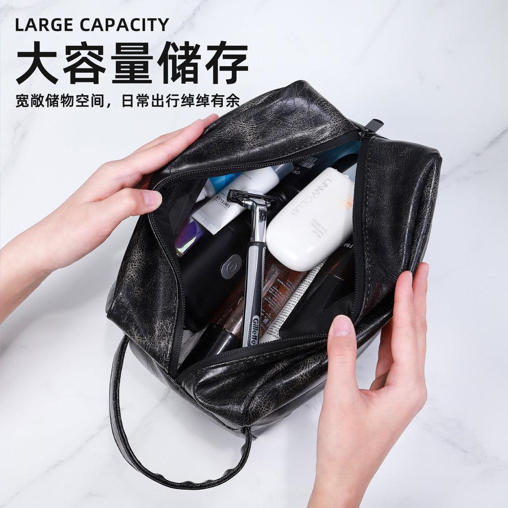 Yinke Light Luxury Portable Wash Bag Oil Wax PU Leather Business Travel Bag Men's toiletries Skin care product storage bag