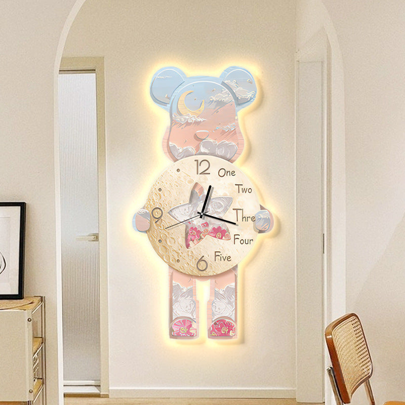Violent Bear Clock Wall Clock Living Room Internet celebrity Modern Simplicity 2025 New Atmosphere Advanced Sense Creative Clock Wall Light