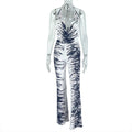 European and american style foreign trade fashion zebra print women's loose wide-leg pants set - backless tie-up black and white color block two-piece outfit