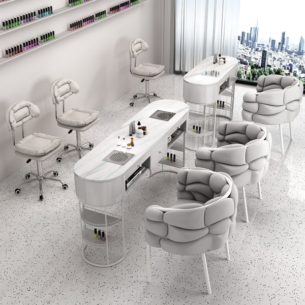 Japanese manicure table and chair set single double marble vacuum cleaner paint Internet celebrity double manicure table cream style