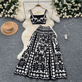 European and american style retro jacquard knit set - women's sleeveless tank top + midi skirt - high-end socialite two-piece outfit