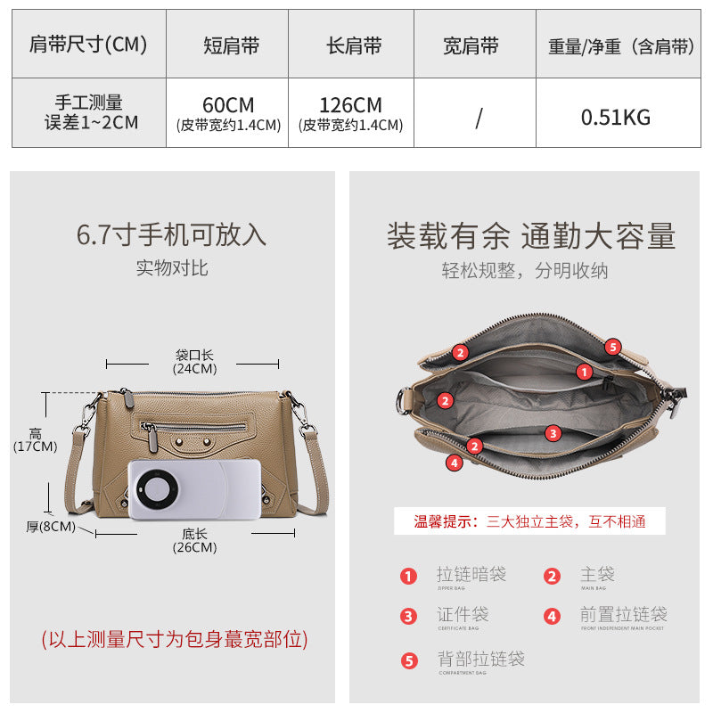 Cross-border popular leather locomotive bag women's 2025 new textured shoulder messenger bag large capacity middle-aged mother bag