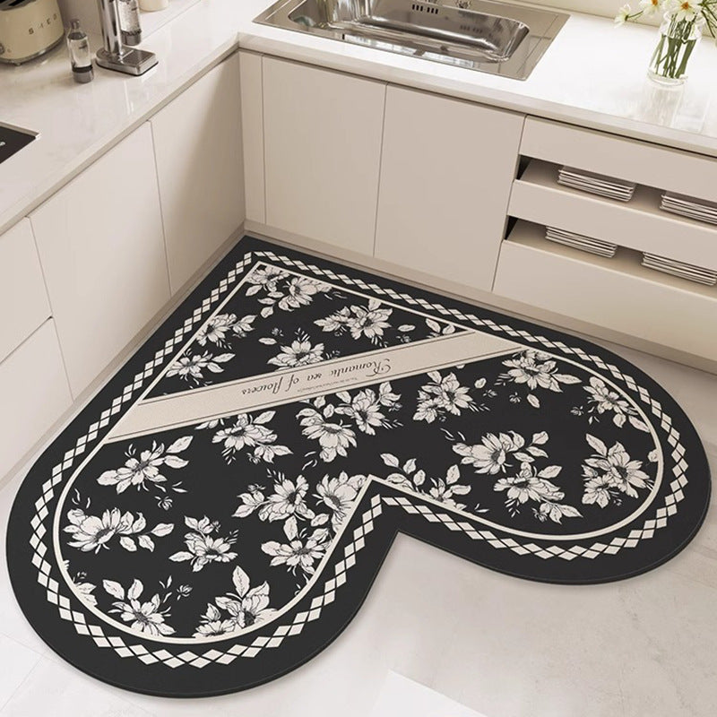 Heart-shaped kitchen mat, diatomaceous earth, non-slip, oil-resistant, wipeable, no-clean, absorbent, household, stain-resistant, floor mat, specialized carpet