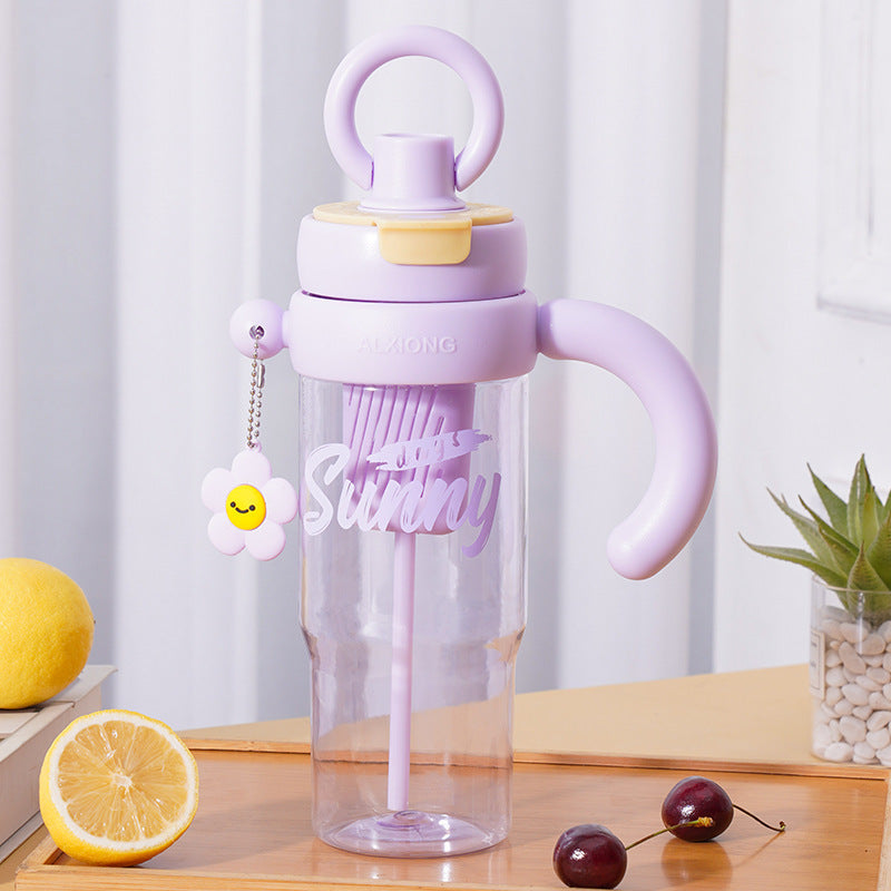 New arrival high-looking ice cup with lifting ring, large capacity double drink plastic water cup with handle and tea drain, tea straw cup