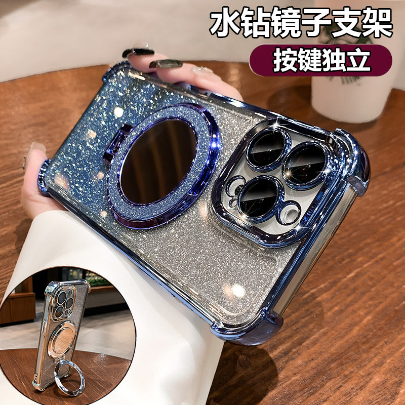 Four-corner airbag case for apple 17 pro max, anti-drop minimalist iphone 15 mirror stand protective cover