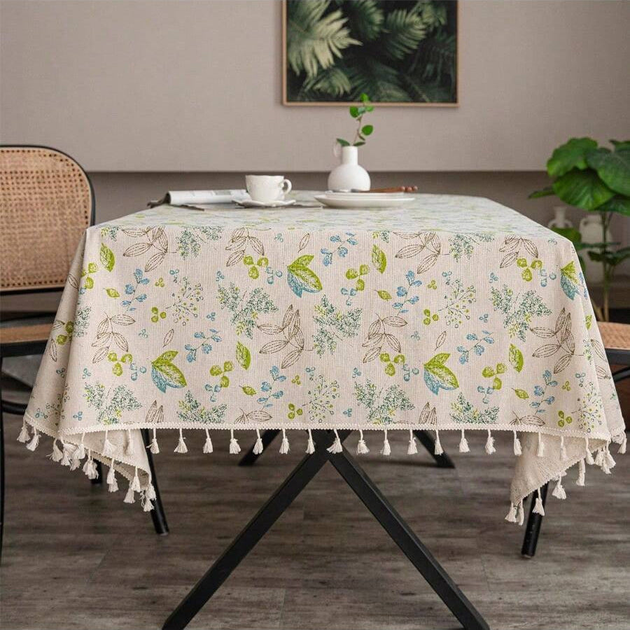 Small fresh tassel waterproof tablecloth imitation cotton and linen fabric printing coffee table cover towel dining table decoration square tablecloth free shipping