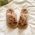 Korean style cartoon cute capybara fuzzy slippers women's autumn/winter new thick sole comfortable one-strap capybara cotton slippers
