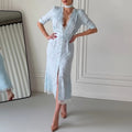 summer new arrivals: cross-border fashionable european and american women's clothing - elegant v-neck printed lace patchwork dress
