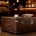 American retro oil wax genuine leather coffee table, villa living room high-end storage box, vintage style storage coffee table, cigar bar