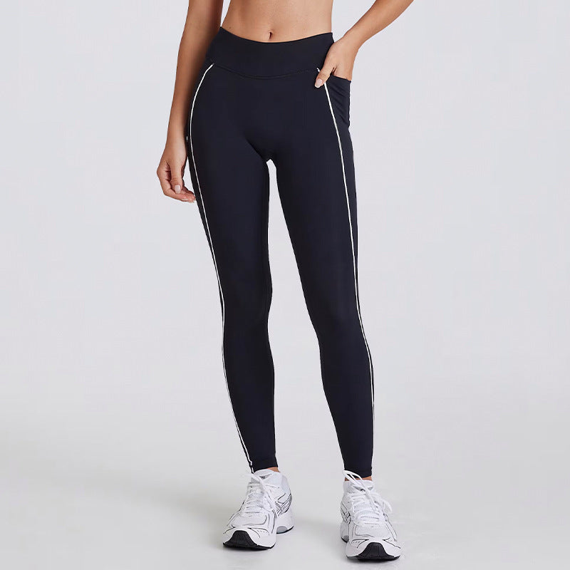fake two-piececontrast color white striped running fitness shorts v neckhalter sports intimates bra yoga suit