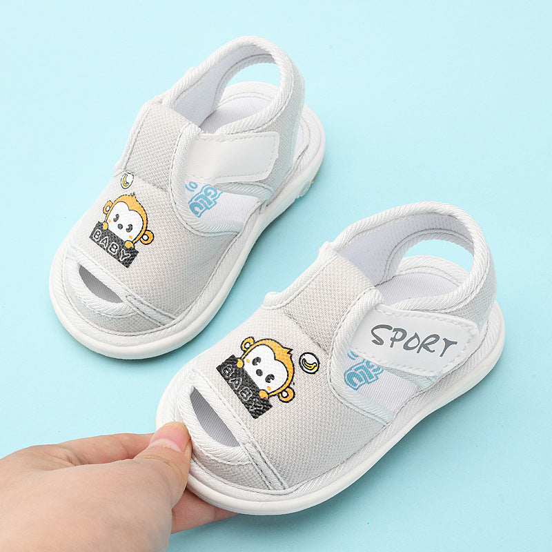 Baby cloth sandals for boys, summer, ages 0-1-2-3 years, infant anti-slip soft sole squeaky shoes, girls' first walker shoes, baby shoes