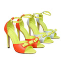 2026 summer new color block bowknot high heel sandals women's stiletto open toe ankle strap fashionable elegant women's shoes