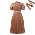 D499 european and american style women's  new short-sleeve lace trim pleated african dress - cross-border evening gown