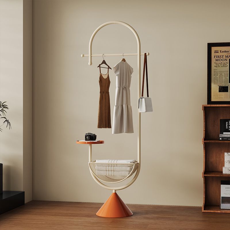 Bedroom clothes hanger with storage basket, small apartment living room multi-functional coat rack, bag rack, entrance floor-standing clothes hanger
