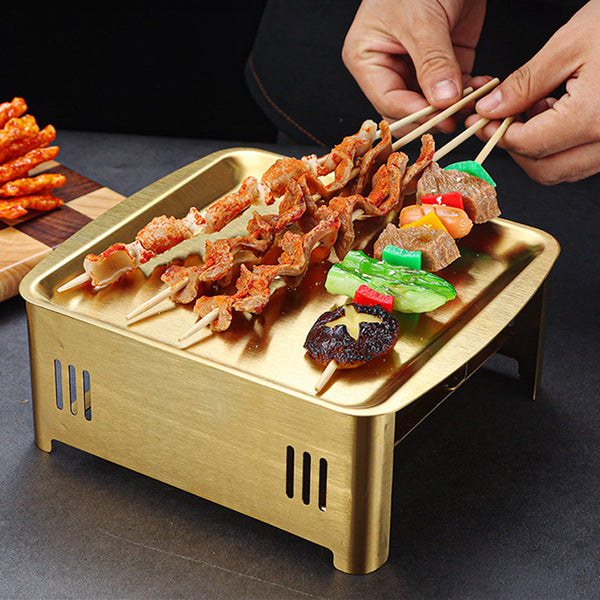 Barbecue Grill Stainless Steel Barbecue Insulation Grill Square Food Korean Hot String Grill Alcohol Heating Charcoal Grill