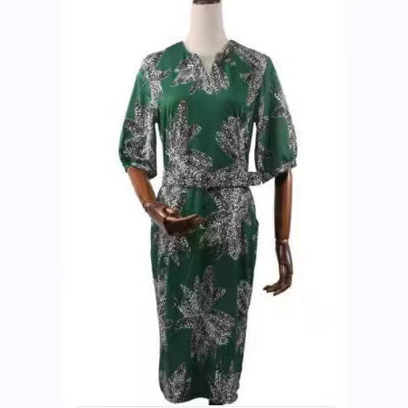 African clothing plus size women's leopard print dress slim fit bodycon midi dress with belt and ruffle sleeves