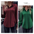 Button-down women's blouse, double-breasted satin collar long sleeve top, commuter style slim-fit cardigan, cross-border women's apparel
