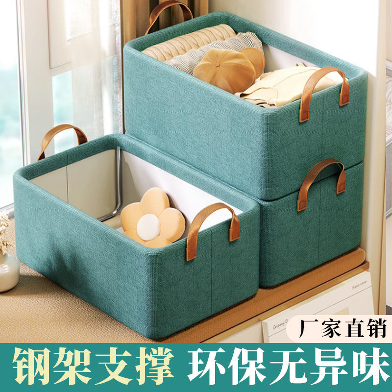 Cationic steel frame storage box Portable home fabric clothing storage basket Foldable wardrobe clothing storage box