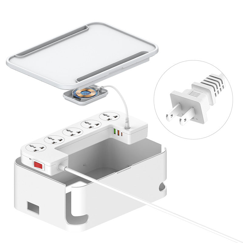 Lidenuo USB porous fast charging socket storage box with wireless charging, multi-functional 5-position socket board storage box 2 meters