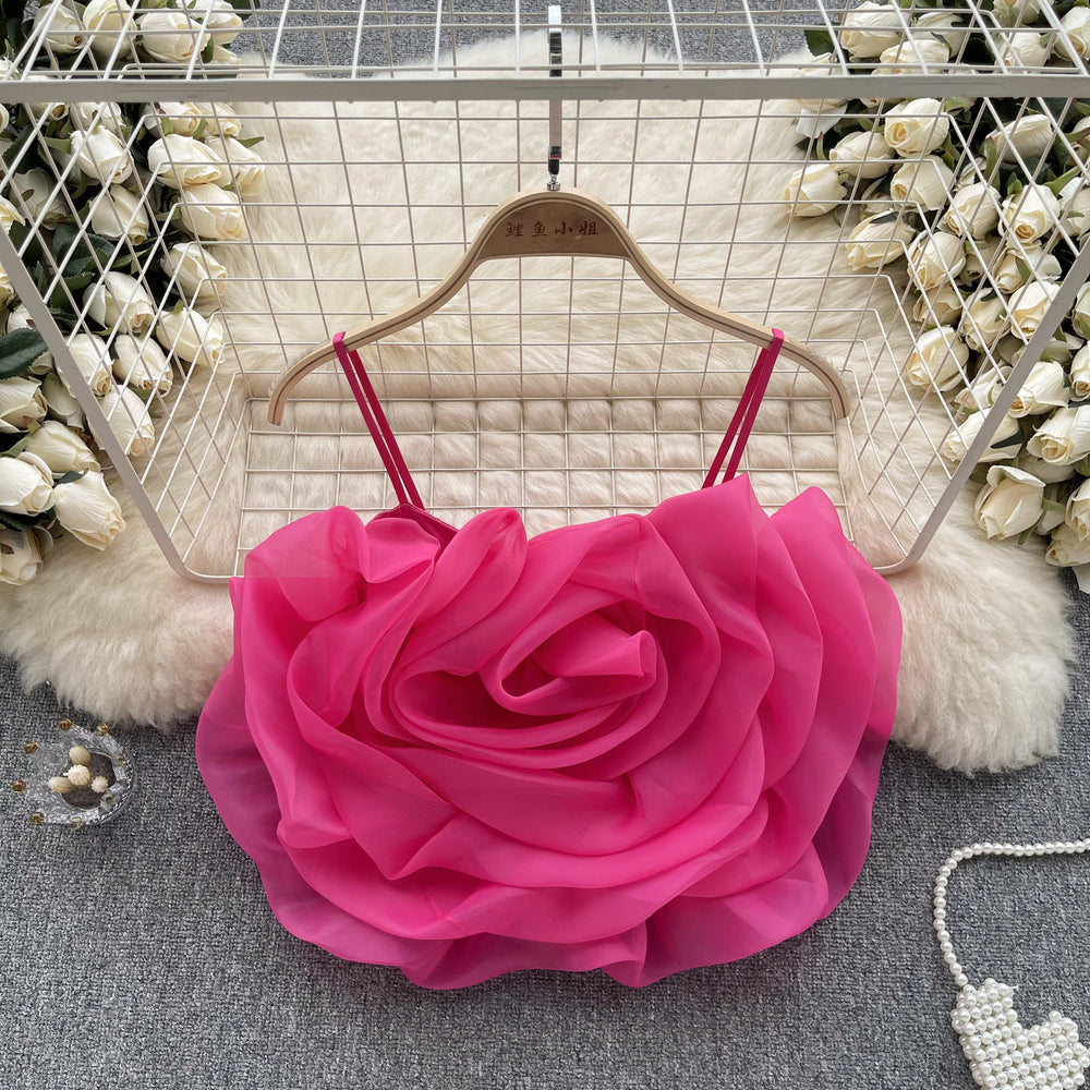 Niche style resort style organza stereo flower camisole women's summernew arrival chic chic easiest for match short tops