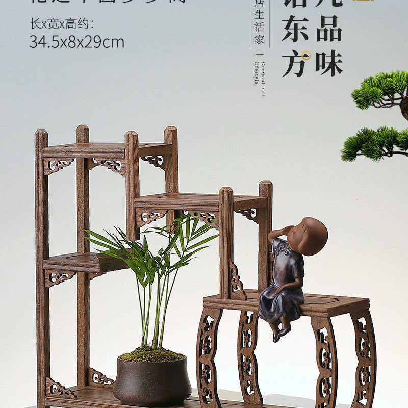 Solid wood teacup rack Chinese Bogu rack storage box table rack Pu'er teapot stove tea set accessories