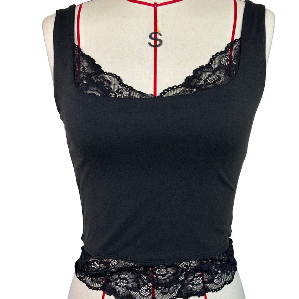 European and american cross-border  summer new sexy lace trim versatile solid color hot girl style cropped tank top for women