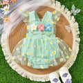 Baby girl party outfit cute suspender three flowers patchwork mesh one-piece dress
